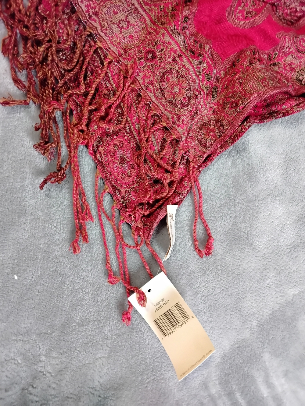 Aged Red Paisley Fringe Scarf - Brand Unknown
